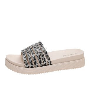Damen Komfortable Flauscher Slides mit modischem Leoprint EB