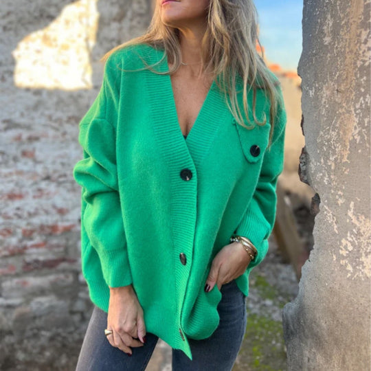 Damen lockerer Strickcardigan mit asymmetrischem Schnitt und Knopfdetails EB