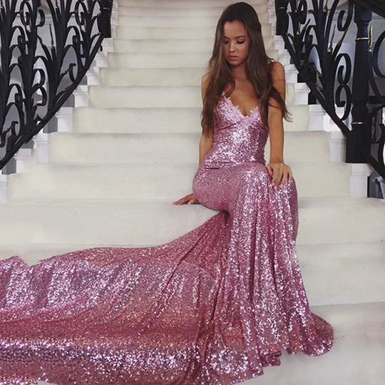 Damen Glamouröses Langarmkleid mit schimmernden Pailletten EB
