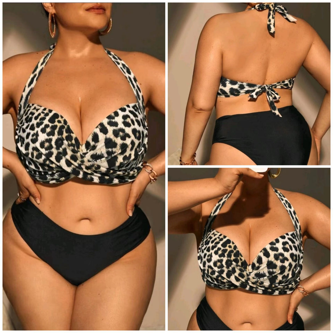 Damen Triangel-Bikini mit Wickeloptik und animalischem Muster EB