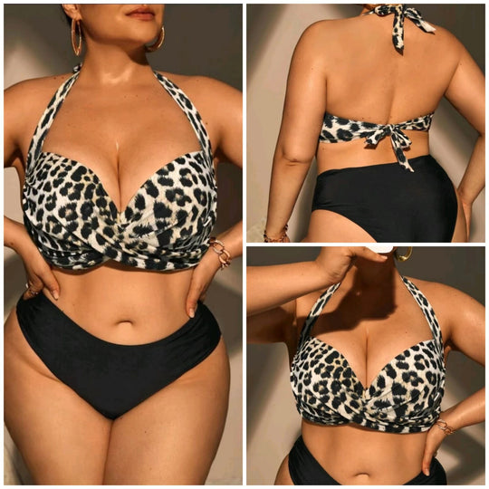Damen Triangel-Bikini mit Wickeloptik und animalischem Muster EB