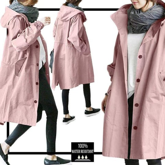 Damen nan leichter oversized Parka-Mantel mit Kapuze, Taillenzug und seitlichem Gehschlitz EB
