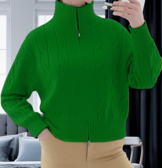 Damen Strickpullover mit hohem Kragen und Zipper EB