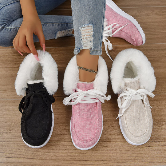 Damen Komfortable Sneaker mit Plüschkragen und rutschfester Sohle EB