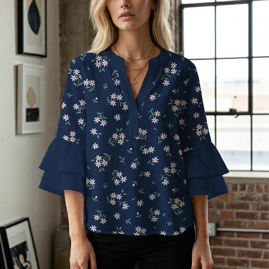 Damen Bluse mit voluminösen Ärmeln und floralem Design EB