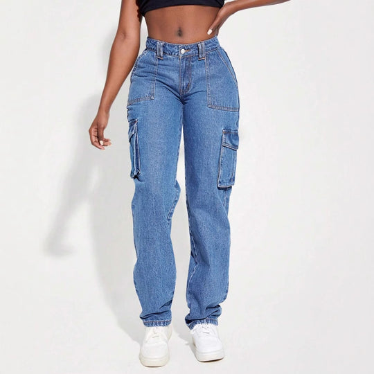 Damen Cargo-Jeans mit elastischem Bund und innovativem Design EB