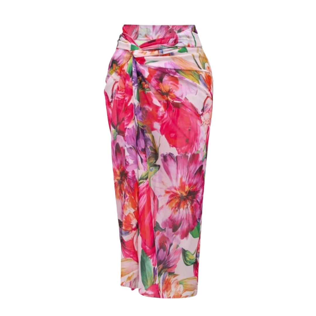 Damen eleganter Badeanzug mit floralem Wickelrock EB