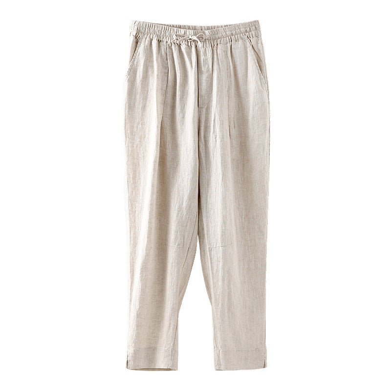 Damen lässige Leinenhose mit elastischem Bund und praktischen Seitentaschen EB