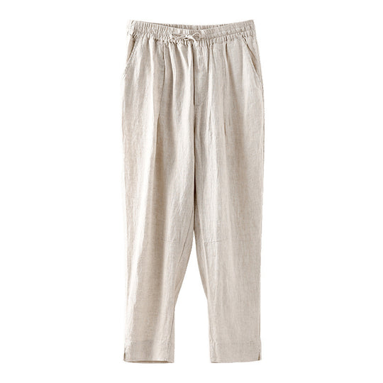 Damen lässige Leinenhose mit elastischem Bund und praktischen Seitentaschen EB