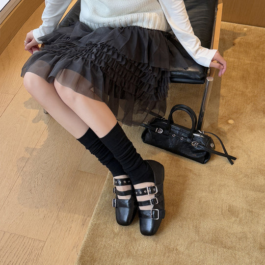 Damen elegante Mary Jane Schuhe mit modischem Riemen und Schnallen EB