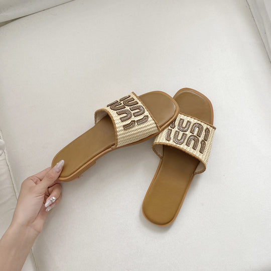 Damen Slide-Sandalen mit modischem Woven-Design und unverwechselbarem Logo EB