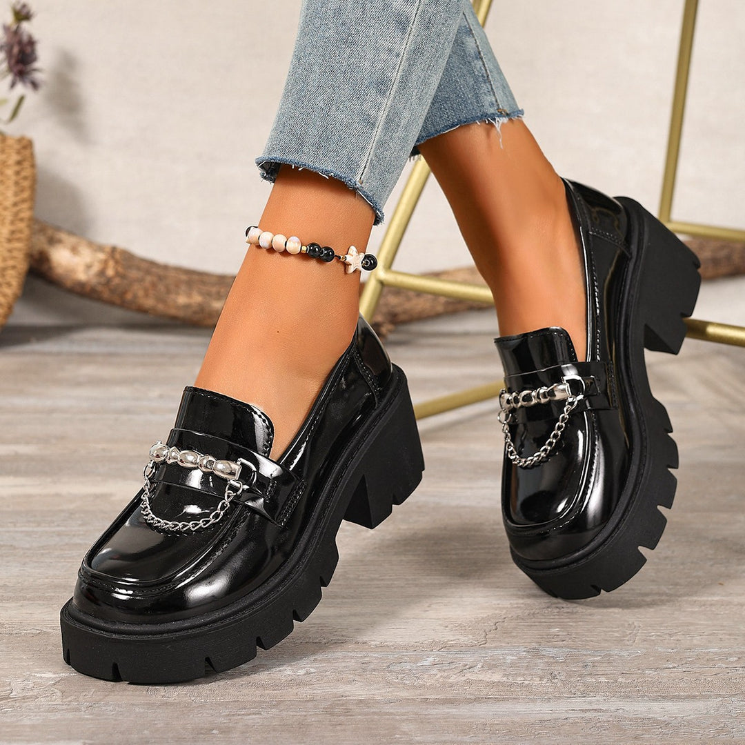 Damen elegante Chunky Loafer-Schuhe mit modischem Kettenakzent EB