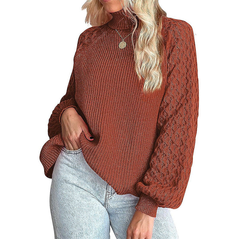 Damen Grobstrickpullover mit Stehkragen und Strukturmuster EB