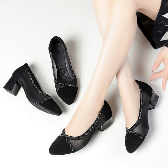 Damen Elegante Ballerinas mit transparentem Mesh-Einsatz und funkelndem Strassdetail EB