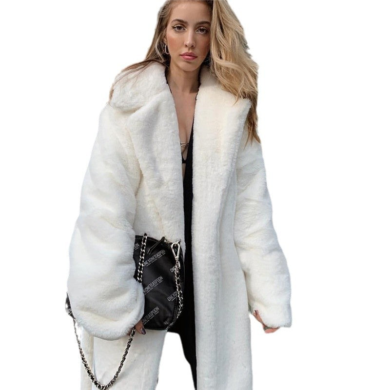 Damen Oversized Kunstpelzmantel mit Kapuze und strukturiertem Design EB