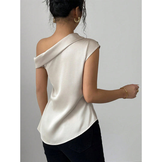 Damen charmantes asymmetrisches Oberteil mit Rüschendetails und einer Schulter EB