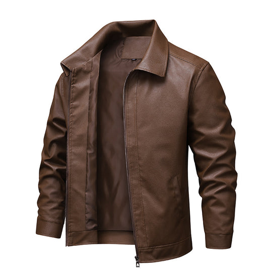 Herren Slim-Fit Kunstleder-Fliegerjacke mit Hemdkragen und Reißverschluss EB