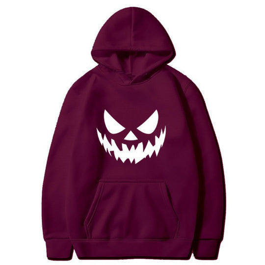 Unisex nan Kapuzenpullover mit gruseligem Kürbisgesicht-Print und Oversize Kängurutasche EB