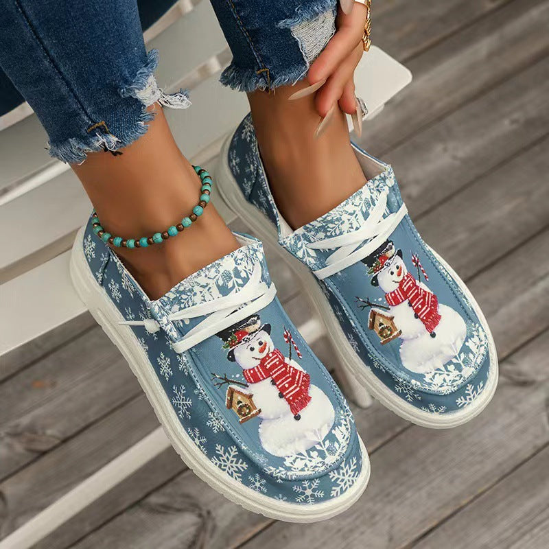 Damen Sneakers im winterlichen Design mit Schneemann-Motiv und rutschfester Sohle EB