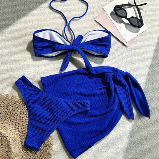 Damen Bandeau-Bikini mit ornamentalem Stern-Detail und modischem Wickelrok EB