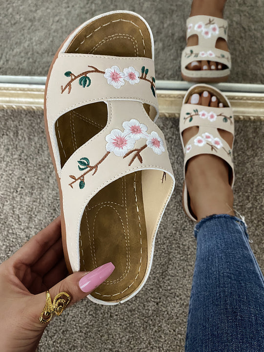 Damen Komfortable Riemensandalen mit floralem Stickdesign EB