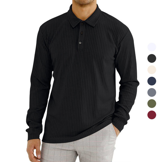 Herren Langarm-Polohemd mit strukturiertem Rippenmuster und Knopfdetail EB