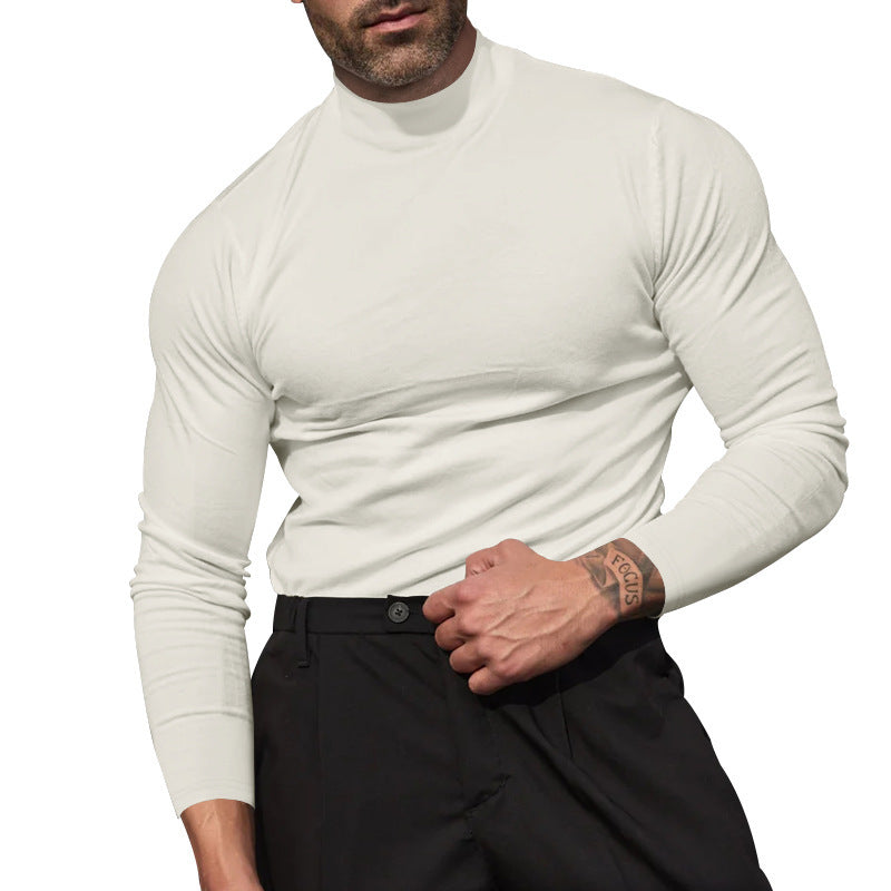Herren nan körperbetonter Feinstrickpullover mit engem Rundhalsausschnitt EB