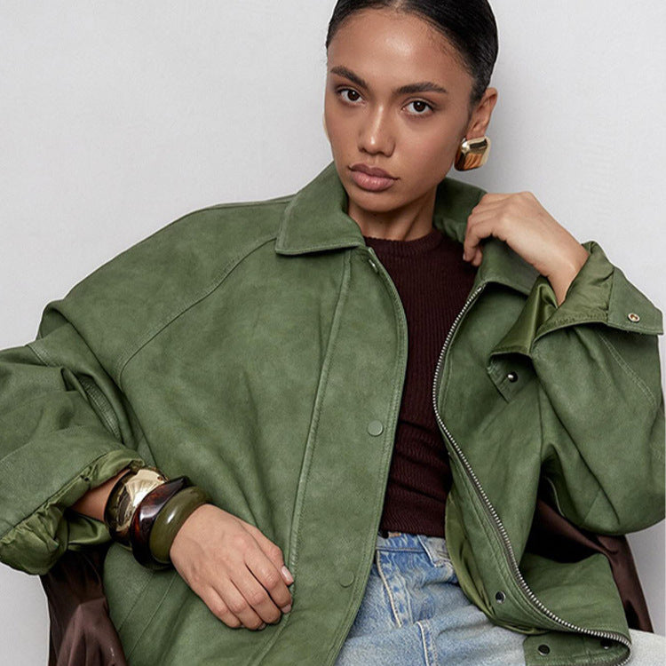 Damen lässige Oversized Jacke aus veganem Wildleder EB