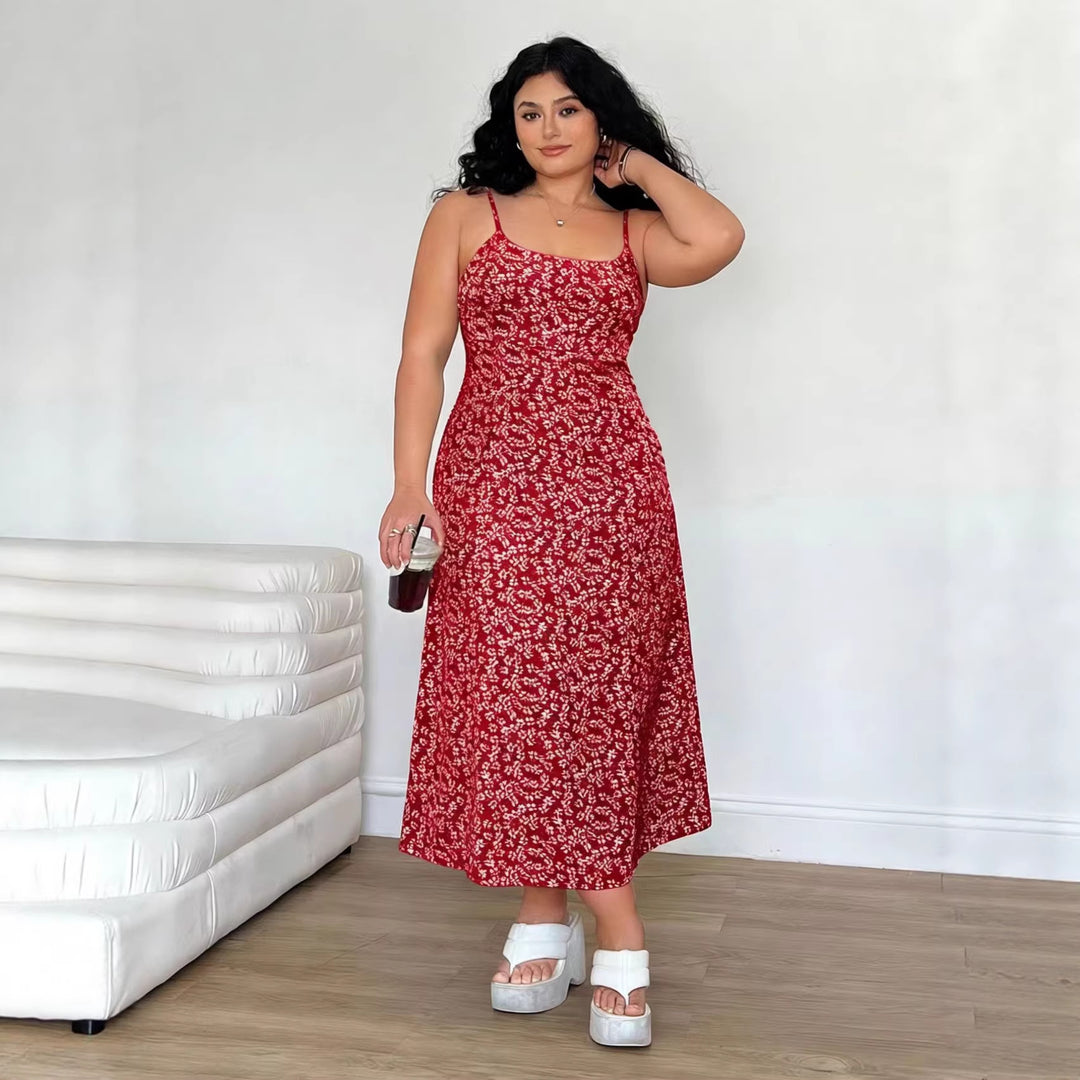 Damen Maxikleid mit feinem Blumenmuster und verstellbaren Spaghettiträgern EB