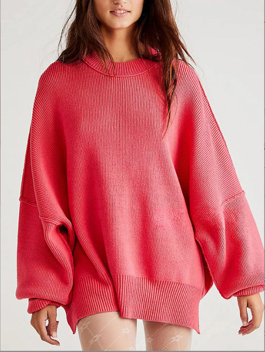 Damen Oversized Strickpullover mit breiten Ärmeln und strukturierter Oberfläche EB