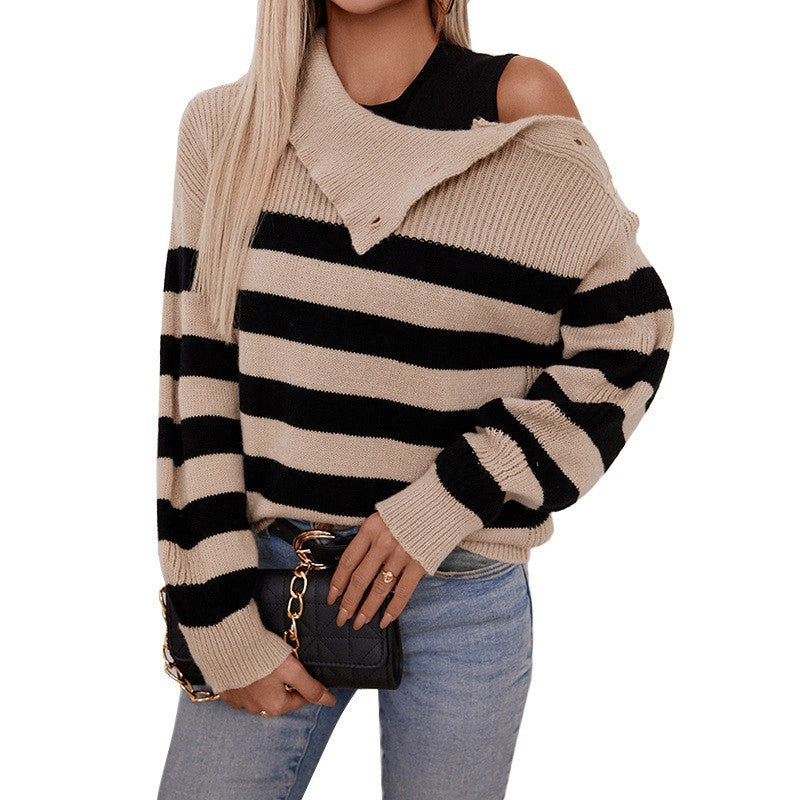 Damen Gestreifter Oversized Pullover EB