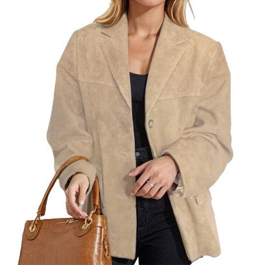 Damen modische Übergangsjacke aus samtähnlichem Material mit praktischen Taschen EB