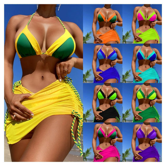 Damen Triangel-Bikini-Set mit Raffungen und Bindebändern EB