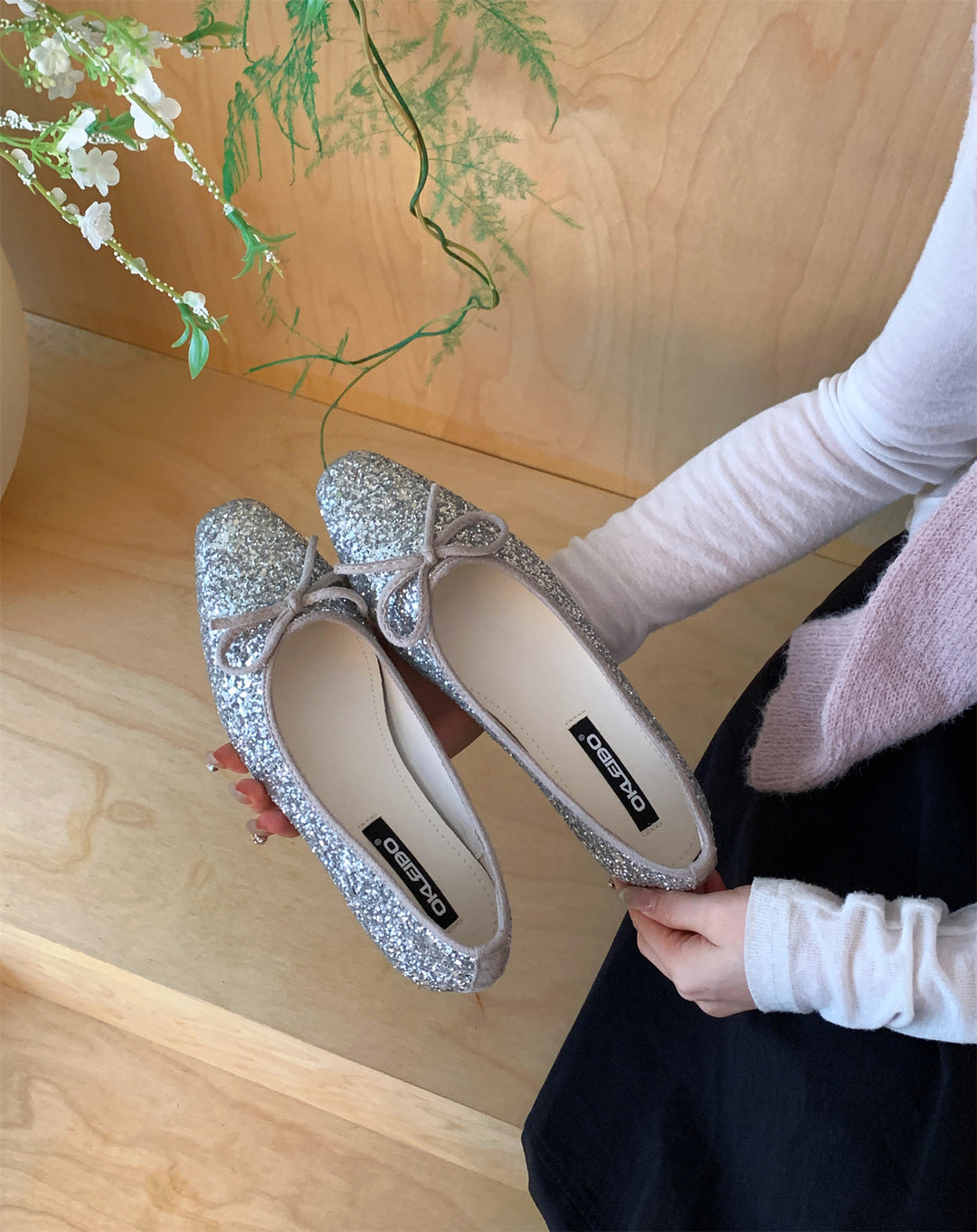 Damen Glitzernde Ballerinas mit eleganter Schleife und komfortabler Innensohle EB