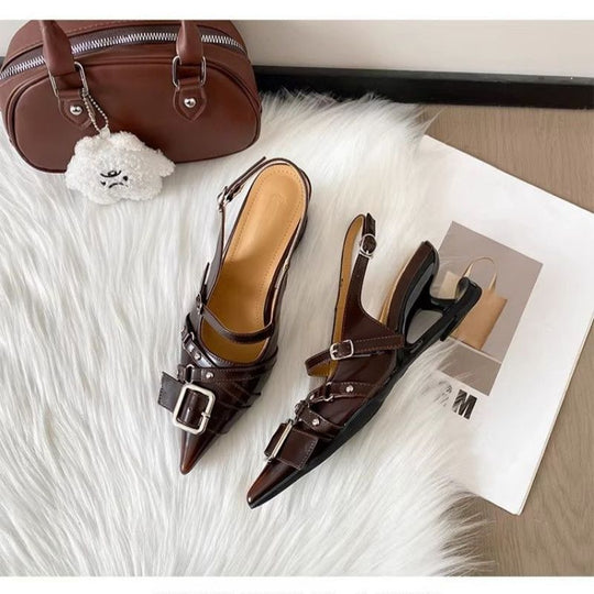 Damen Slingback-Pumps mit verstellbaren Riemen und dekorativen Schnallen EB
