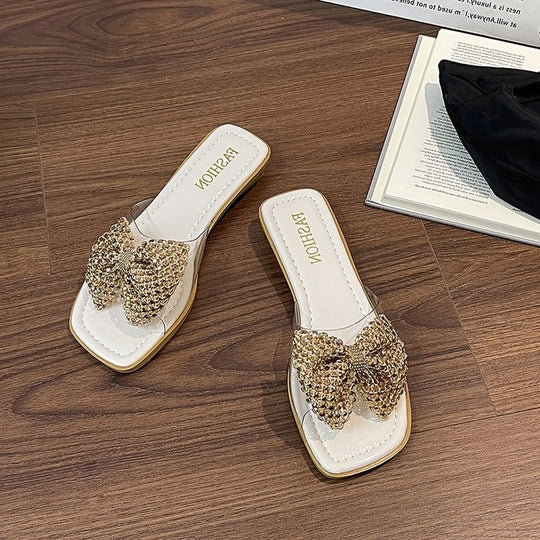 Damen Riemchen-Sandalen mit glamourösen Schleifen und Strass-Applikationen EB
