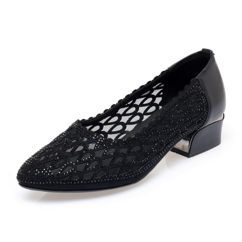 Damen Ballerinas mit funkelndem Strass und elegantem Lochmuster EB