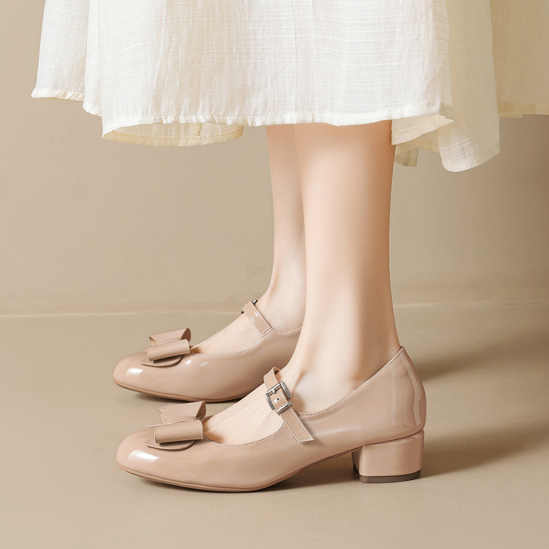 Damen Mary-Jane Ballerinas mit modischer Schleifenapplikation und komfortablem Absatz EB