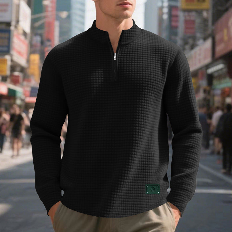 Herren Pullover mit Reißverschluss und strukturiertem Design EB