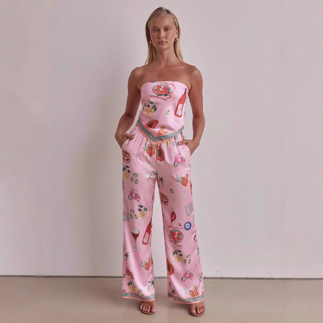 Damen Jumpsuit mit verspielten tropischen Mustern und elastischem Oberteil EB
