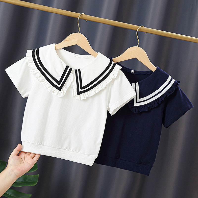 Mädchen T-Shirt mit elegantem Matrosenkragen und Rüschendetails EB