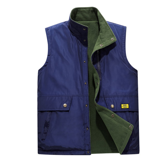 Herren Wind- und Wasserabweisende Utility-Weste mit Fleece-Innenfutter, Stehkragen und Multifachtaschen EB