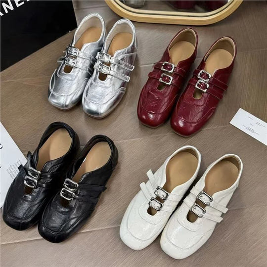 Damen modische Ballerinas mit floralem Design und glänzender Oberfläche EB