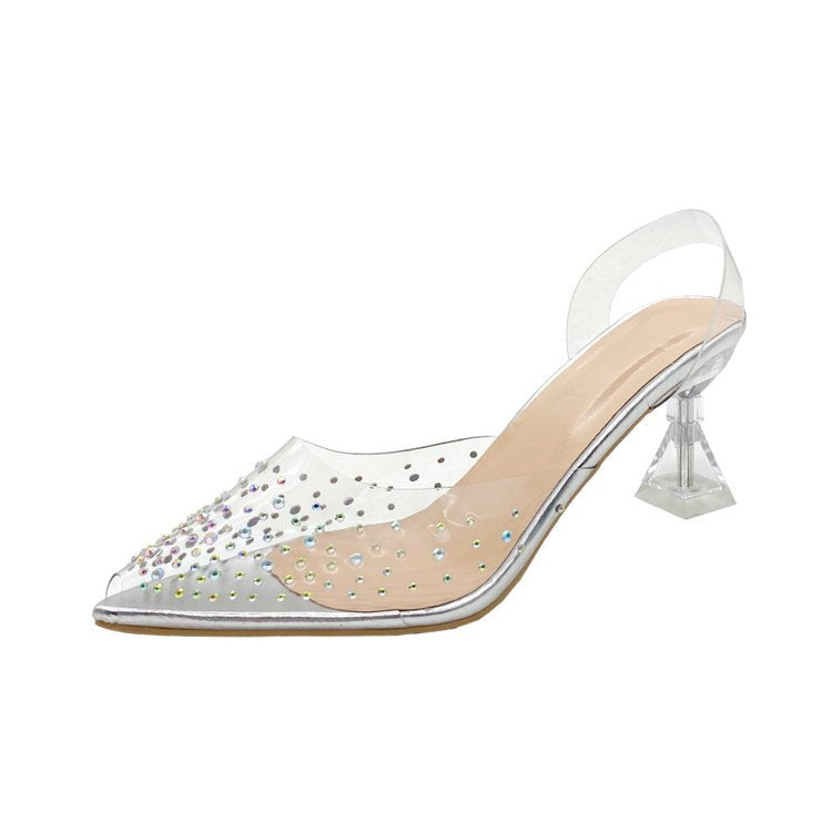 Damen transparente High Heels mit funkelndem Strass EB