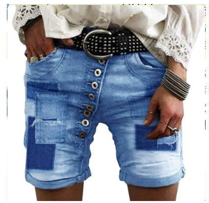 Damen modische Denim-Shorts mit funktionalen Taschen und distressed Akzenten EB