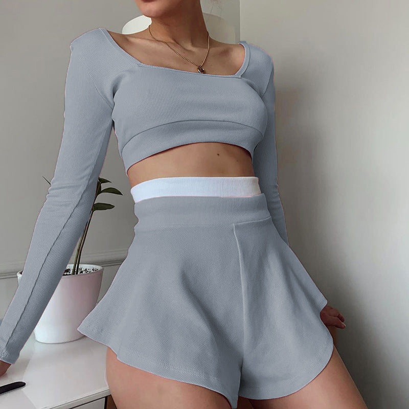 Damen Sportliches Crop-Top und Shorts Set EB