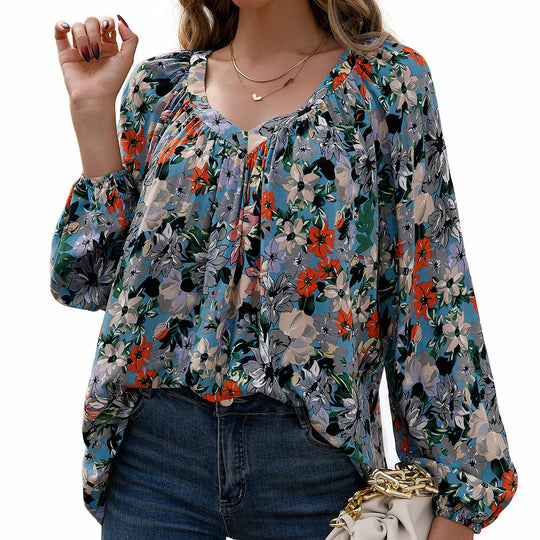 Damen Bluse mit floralen Mustern und luftigen Ärmeln EB