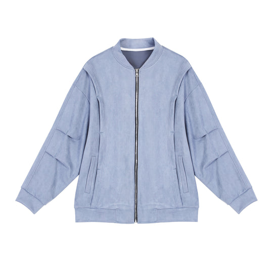 Damen stylische Oversize-Jacke aus weichem Kunstleder mit praktischen Taschen und durchgehendem Reißverschluss EB