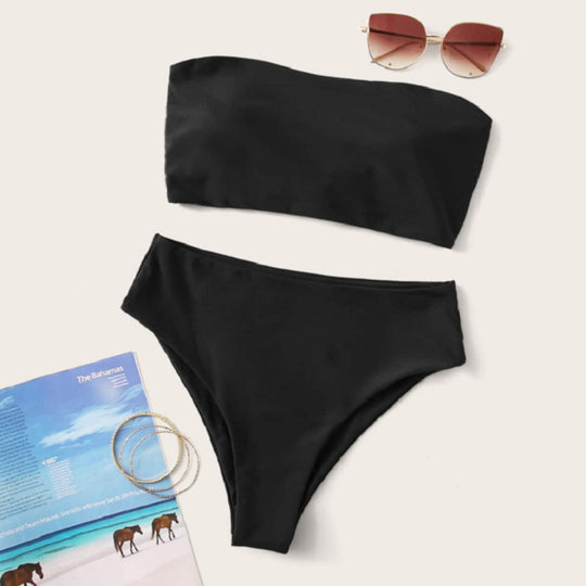 Damen Bandeau-Bikini mit hochgeschnittenem Unterteil EB