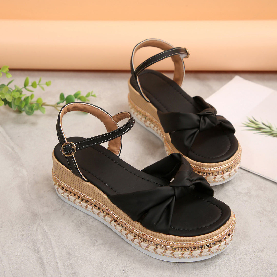 Damen Komfortable Plateau-Sandalen mit Knoten-Detail EB